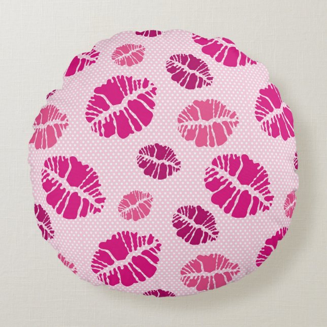 Lipstick Kiss Shape Print Pattern Round Pillow (Front)