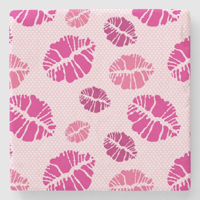 Lipstick Kiss Shape Print Pattern Stone Coaster (Front)