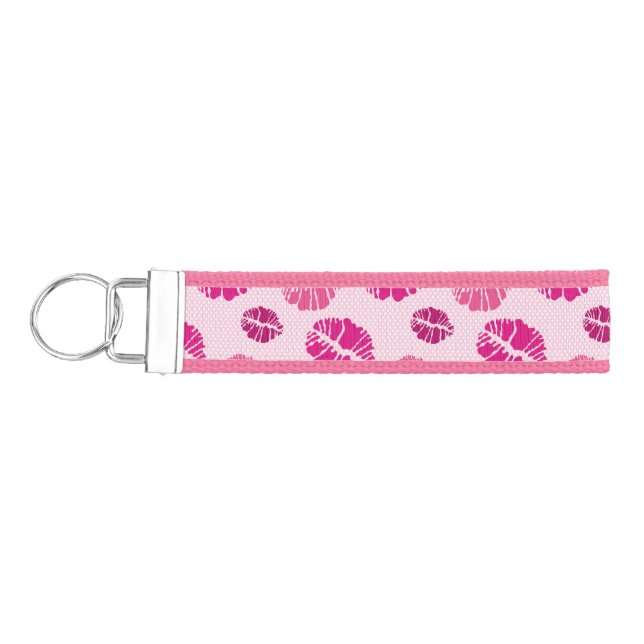 Lipstick Kiss Shape Print Pattern Wrist Keychain (Keys on Left)