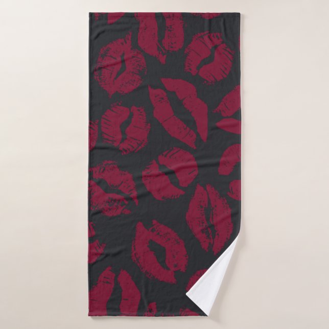 Lipstick Kisses: Dark Red Imprints Bath Towel (Bath Towel)