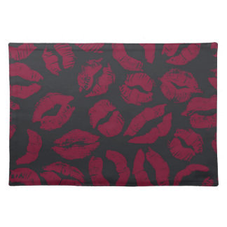 Lipstick Kisses: Dark Red Imprints Cloth Placemat