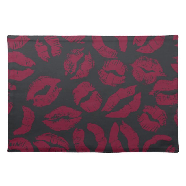 Lipstick Kisses: Dark Red Imprints Cloth Placemat (Front)