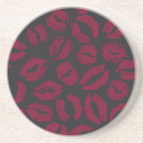 Lipstick Kisses Dark Red Imprints Coaster