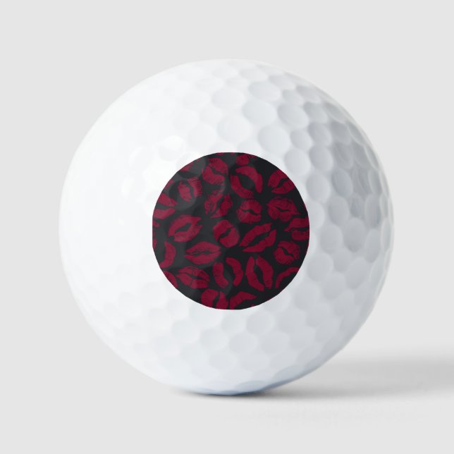 Lipstick Kisses: Dark Red Imprints Golf Balls (Front)