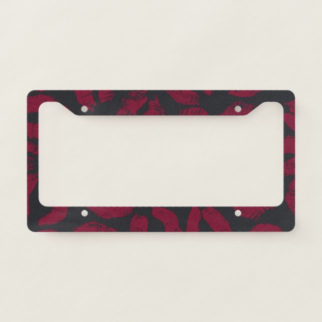 Lipstick Kisses: Dark Red Imprints License Plate Frame (Front)