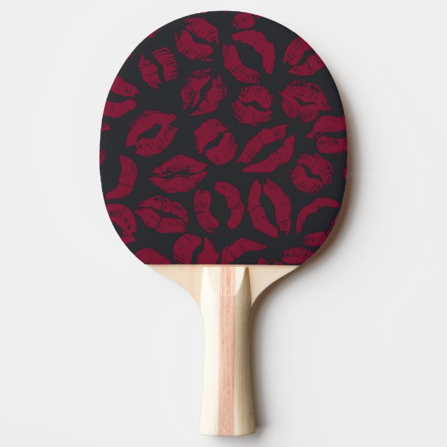 Lipstick Kisses: Dark Red Imprints Ping Pong Paddle (Front)