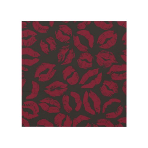 Lipstick Kisses Dark Red Imprints Wood Wall Art