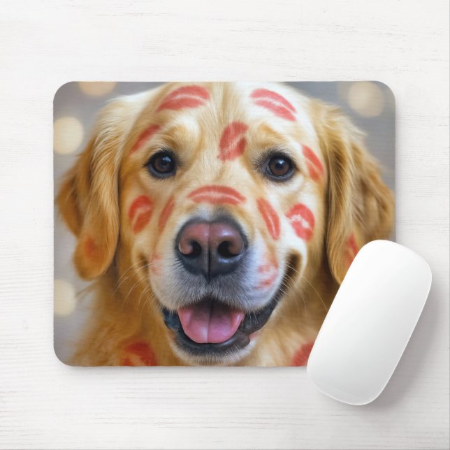 Lipstick Kisses On a Golden Retriever Mouse Pad (With Mouse)
