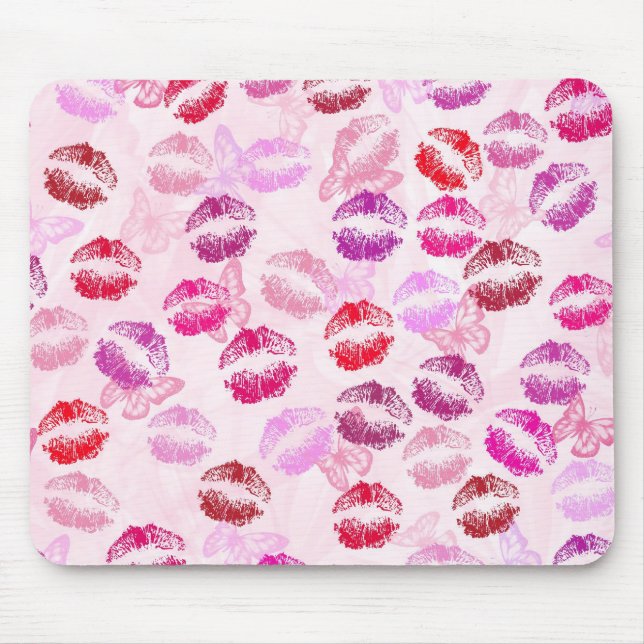 Lipstick Kisses On Pink Mouse Pad (Front)