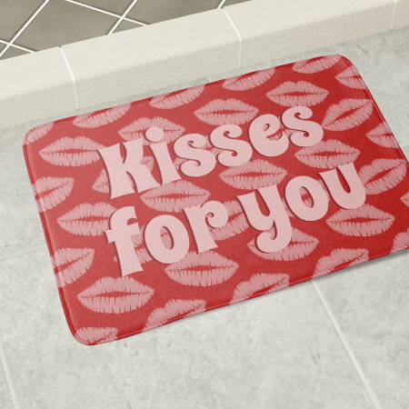 Lipstick Kisses Pattern Red And Pink Lips Custom Bath Mat