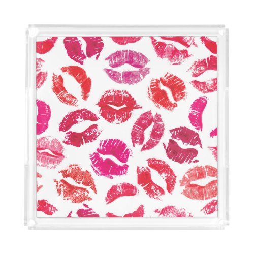 Lipstick Kisses Seamless Pattern Acrylic Tray
