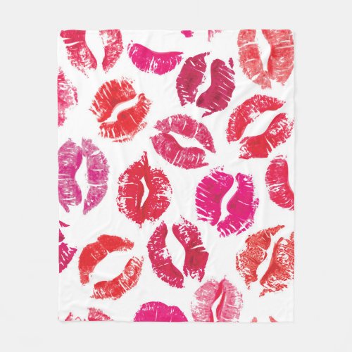 Lipstick Kisses Seamless Pattern Fleece Blanket