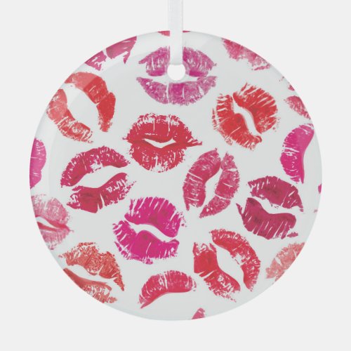 Lipstick Kisses Seamless Pattern Glass Ornament