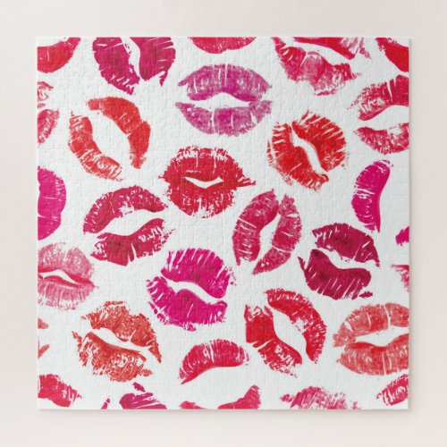 Lipstick Kisses Seamless Pattern Jigsaw Puzzle