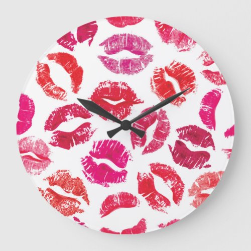 Lipstick Kisses Seamless Pattern Large Clock