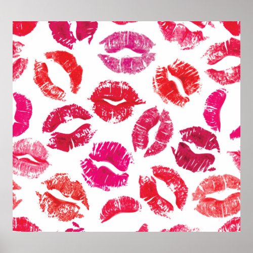 Lipstick Kisses Seamless Pattern Poster