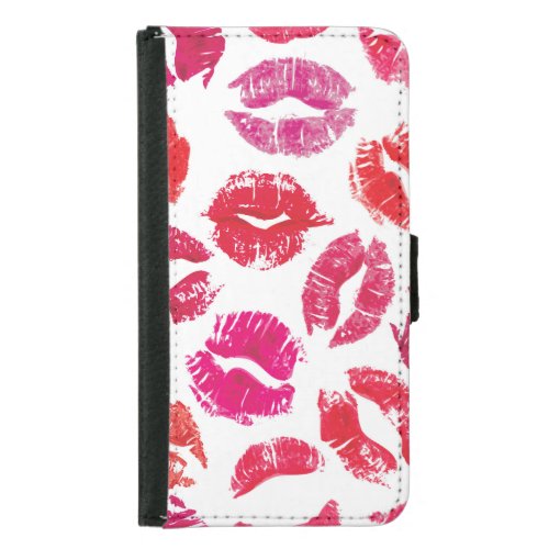 Lipstick Kisses Seamless Pattern Samsung Galaxy S5 Wallet Case