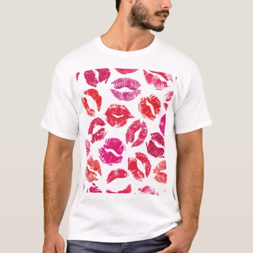 Lipstick Kisses Seamless Pattern T_Shirt