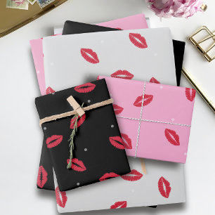 Lipstick Kisses Valentines Wrapping Paper Sheets
