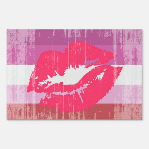 LIPSTICK LESBIAN PRIDE DISTRESSED DESIGN YARD SIGN