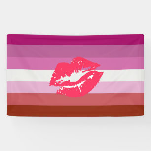 Lipstick Lesbian Pride Flag and Lips Banner