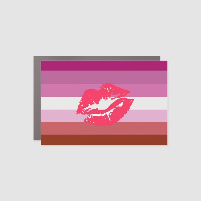 Lipstick Lesbian Pride Flag and Lips Car Magnet (Front)