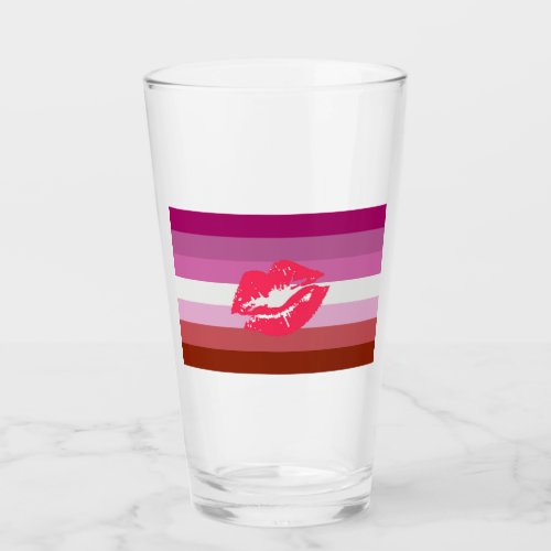 Lipstick Lesbian Pride Flag and Lips Glass