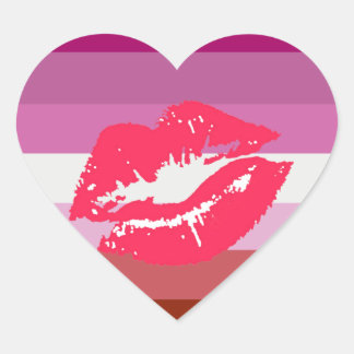 Lipstick Lesbian Pride Flag and Lips Heart Sticker