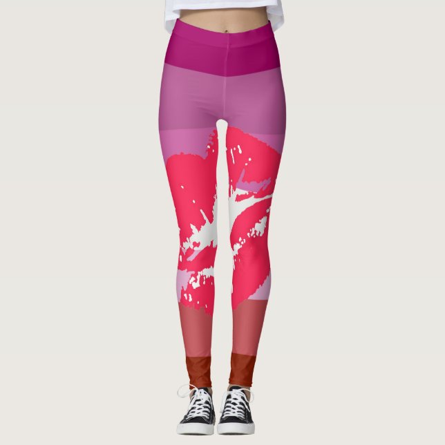 Lipstick Lesbian Pride Flag and Lips Leggings (Front)