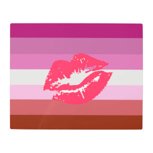 Lipstick Lesbian Pride Flag and Lips Metal Print