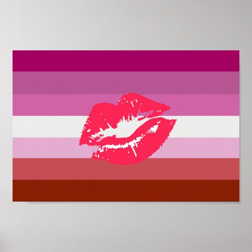 Lipstick Lesbian Pride Flag and Lips Poster