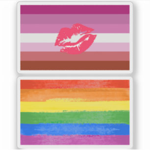 Lipstick Lesbian Pride Flag and Lips Sticker