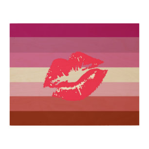 Lipstick Lesbian Pride Flag and Lips Wood Wall Art