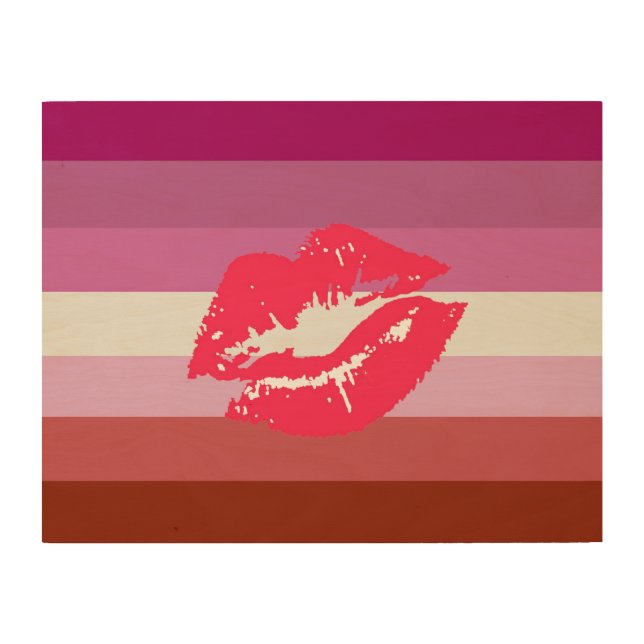 Lipstick Lesbian Pride Flag and Lips Wood Wall Art (Front)