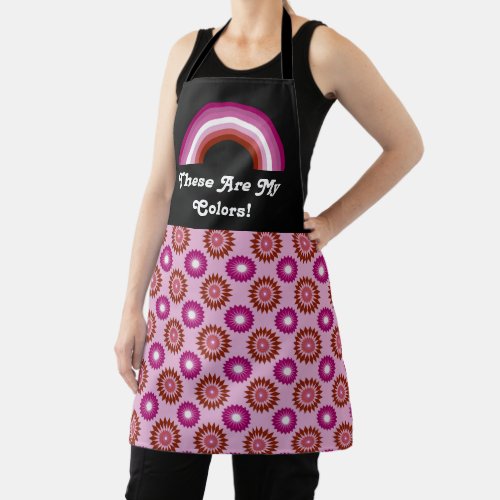 Lipstick lesbian pride flag and rainbow with text apron