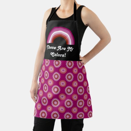 Lipstick lesbian pride flag and rainbow with text apron