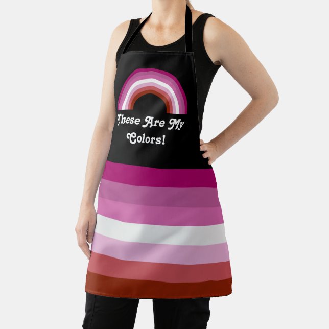Lipstick lesbian pride flag and rainbow with text apron (Insitu)