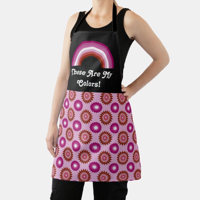 Lipstick lesbian pride flag and rainbow with text apron (Insitu)