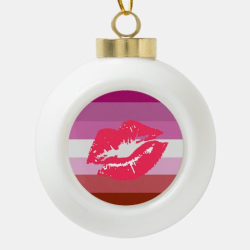 Lipstick Lesbian Pride Flag Ceramic Ball Christmas Ornament