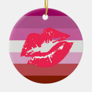 Lipstick Lesbian Pride Flag Ceramic Ornament