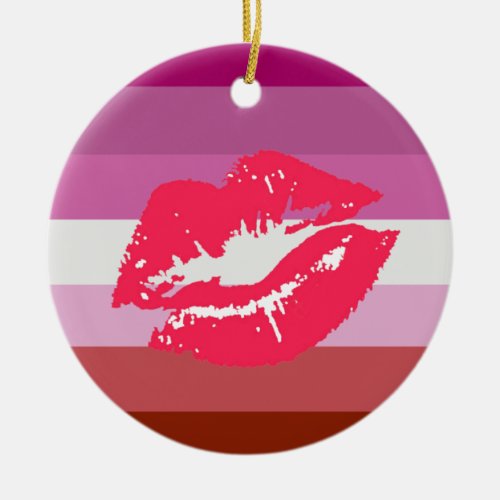 Lipstick Lesbian Pride Flag Ceramic Ornament
