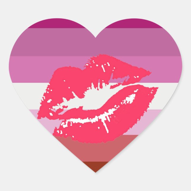 Lipstick Lesbian Pride Flag Heart Sticker (Front)