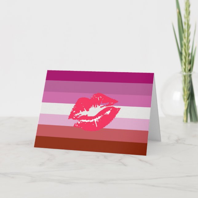 Lipstick Lesbian Pride Flag Holiday Card (Front)