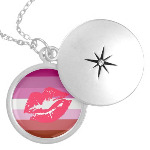 Lipstick Lesbian Pride Flag Locket Necklace