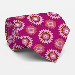 Lipstick lesbian pride flag / pink flower pattern neck tie