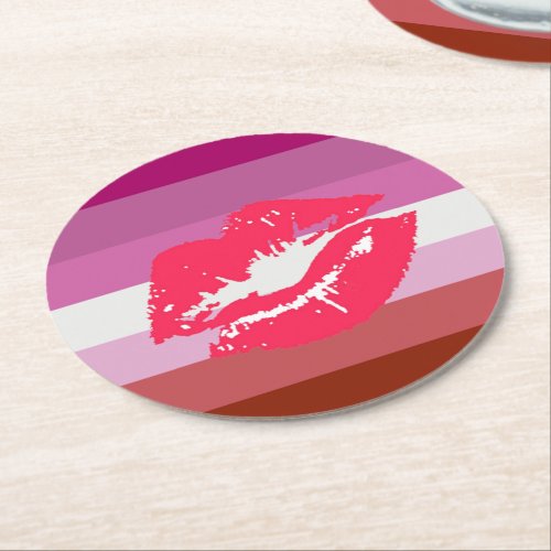 Lipstick Lesbian Pride Flag Round Paper Coaster