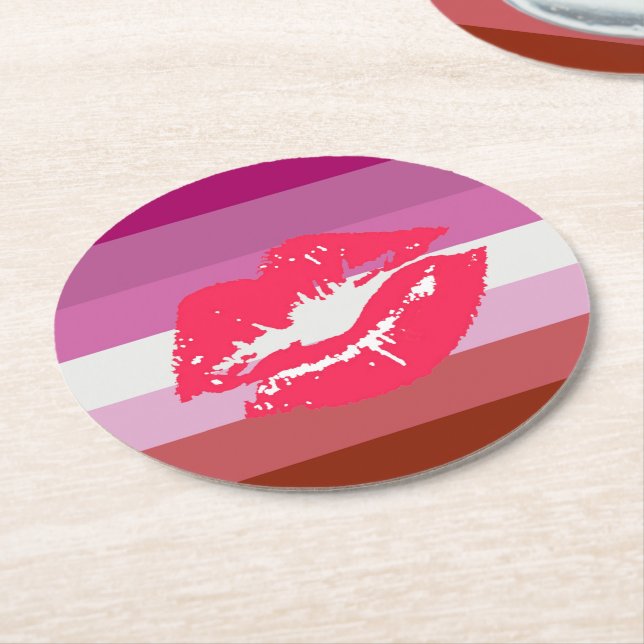 Lipstick Lesbian Pride Flag Round Paper Coaster (Angled)