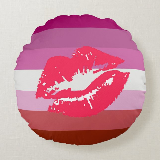 Lipstick Lesbian Pride Flag Round Pillow (Front)