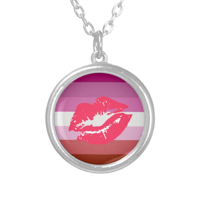 Lipstick Lesbian Pride Flag Silver Plated Necklace (Front)