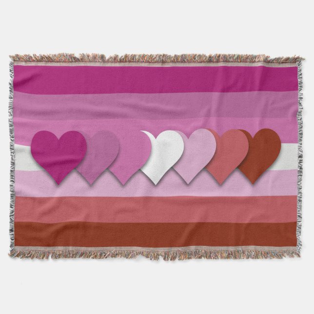 Lipstick lesbian pride flag with hearts throw blan throw blanket (Front)